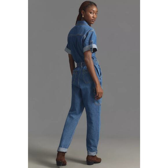 NWT Anthropologie x KIVARI Natalie Short-Sleeve Denim Jumpsuit $300 XXS US Sz 0 - Picture 3 of 8